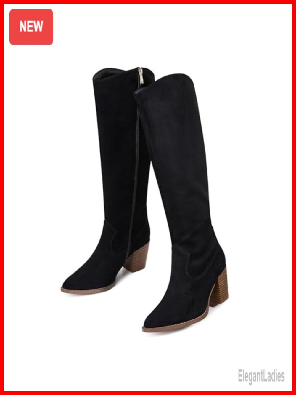 MeiLuSi Womens Knee High Suede Boots Pointed Toe Block Heel Wide Calf